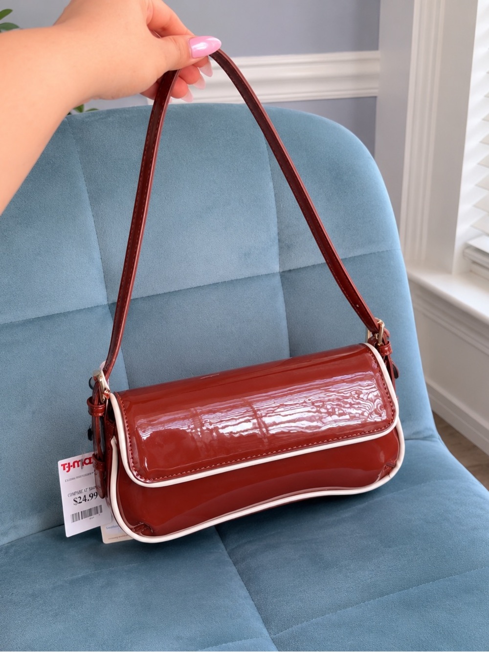 Urban Expressions Patent Shoulder Bag in Red with White Trim